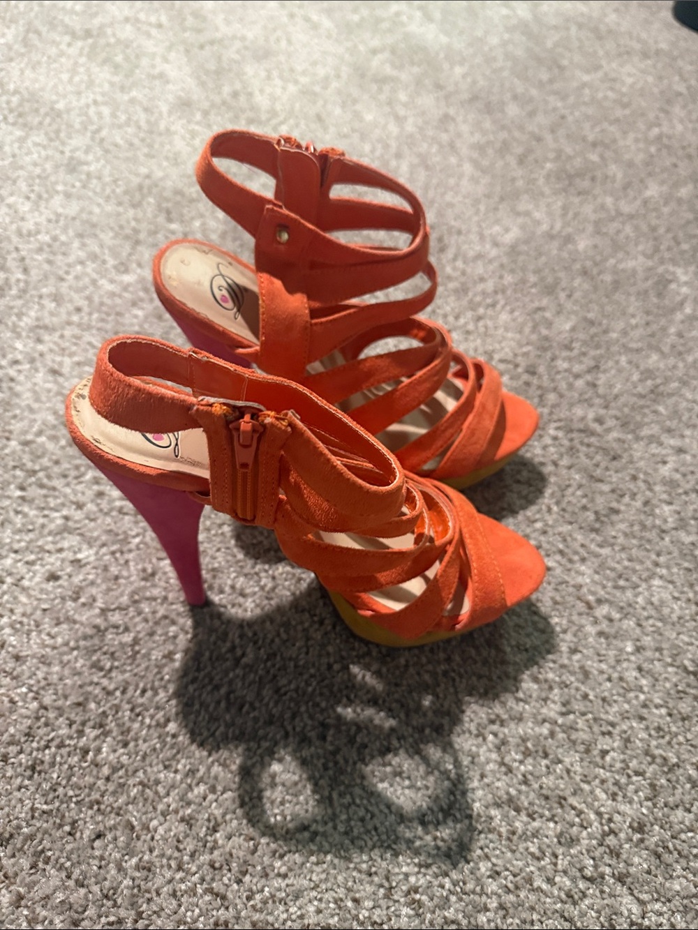 Delicious Orange Strappy Sandals with Pink Stiletto Heel